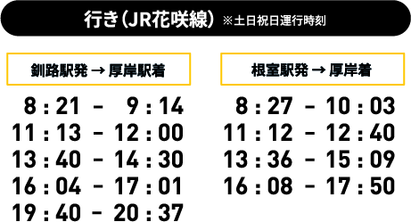 行き（JR花咲線）※土日祝日運行時刻